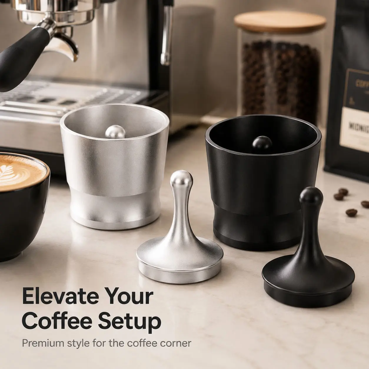 1 PCS Coffee Powder Dosing Cup, 51mm 53mm 58mm Aluminum Alloy Dosing Rings Press with Lid Coffee Filter Holder Dosing CupCoffee Blind Shaker, Aluminum Alloy Coffee Powder Picker, For Espresso, Suitable for Home, Shops, and Milk Tea Stores, Black/Silver.