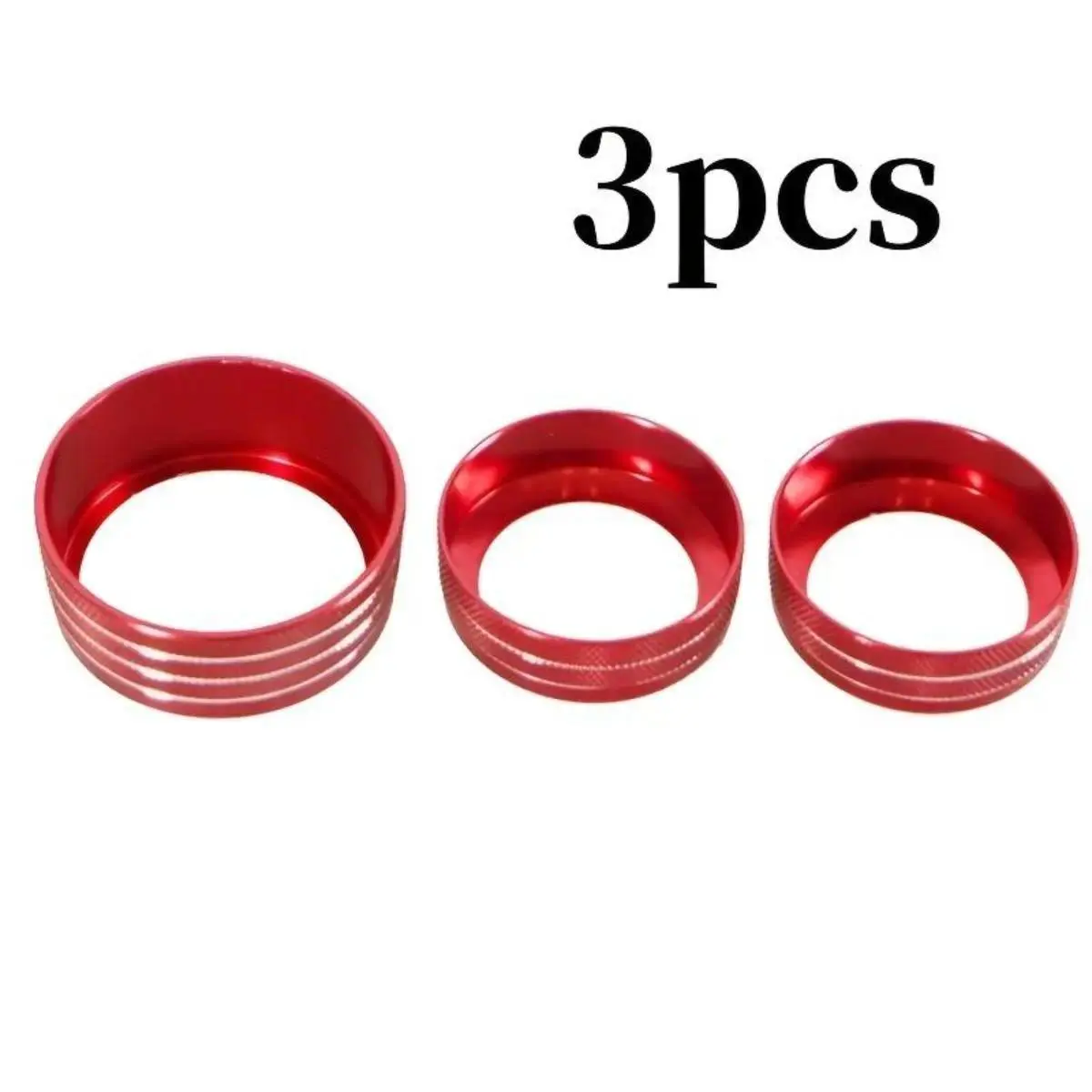 Sporty Red Car Interior Trim, 3-Piece Metal Knob Ring Covers, Seamless Fit Adhesive Auto Decor for Vehicle Console Controls, Sporty Chic, Cool Car Decorations