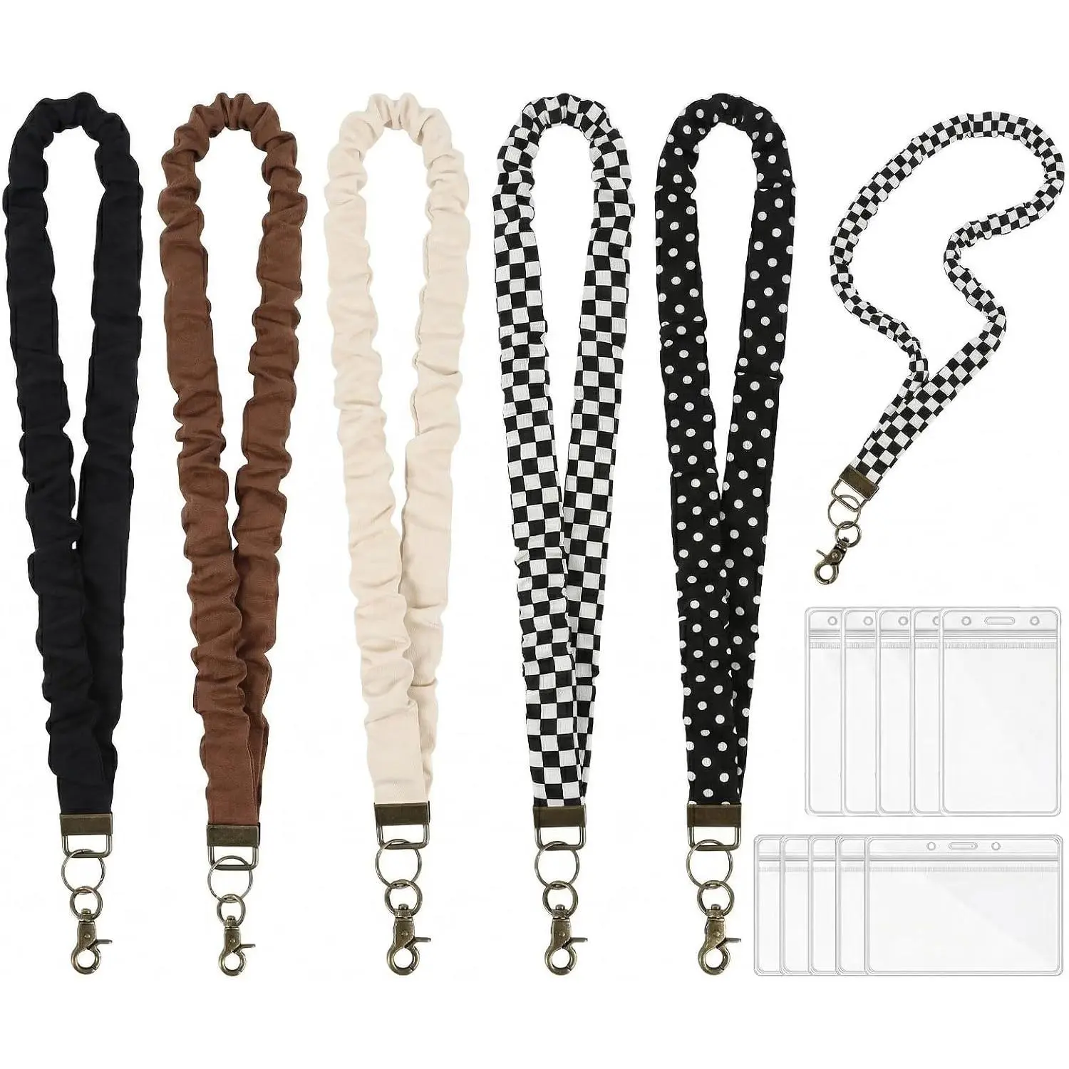 5 count Stretchy Scrunchie Lanyards with 10  ID Badge Holders | Cute   Lanyard for Teachers, , Students, School & Office Daily Use, Simple Style