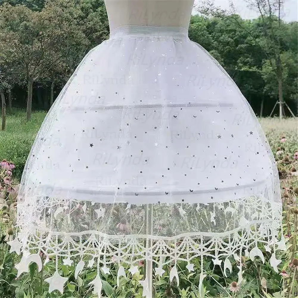 Women's Puffy A-Line 3-Hoop Ruffled Petticoat - Flower Fabric Bottoms, Adjustable Comfortable Waist, Formal Wedding Gowns Ballet Party Dresses Costumes Accessory
