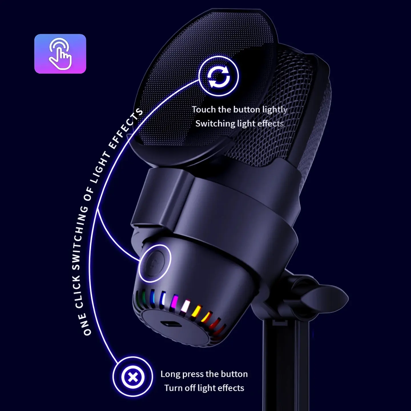 Professional RGB Gaming USB Condenser Microphone with Noise Reduction, Pop Filter, Adjustable Stand, Plug-and-Play, Volume Control, Mute Function - Audio for PC & Laptop, PC/PS5 Streaming & Podcast Voice Chat