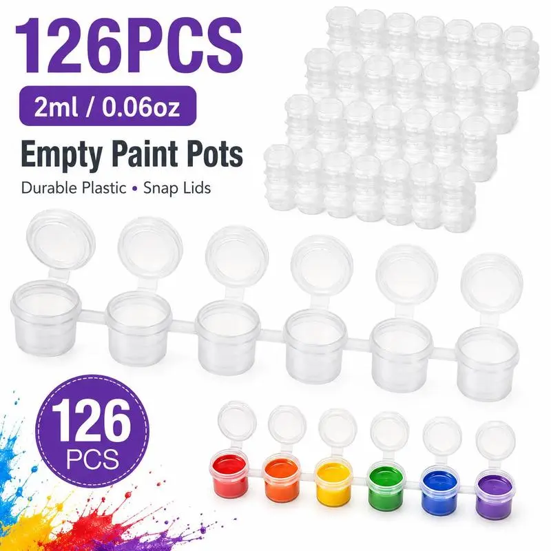126pcs/606pcs Pack Clear Plastic Mini Paint Pots with Leak-Proof Snap Lids - 6-Pot Strip Containers Suitable for Acrylic Paint, Watercolor, School Art Supplies, Crafting Supplies, DIY Crafts, for Hobbyists - Mini Paint Jars