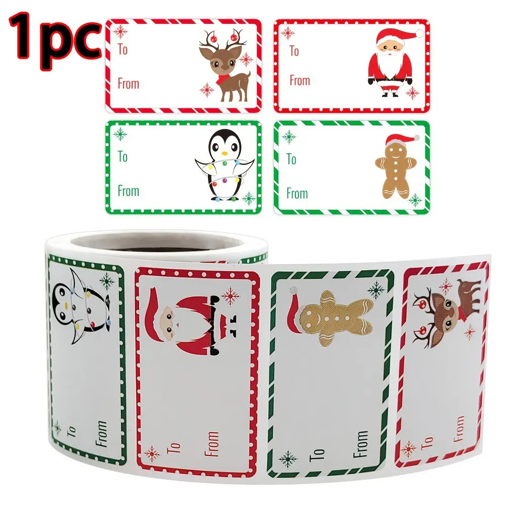 250 Stickers Per Roll, Christmas Self-Adhesive Seals, Cartoon Santa Deer Gift Tags, Write-On Sticky Notes, Perfect for Holiday Packaging