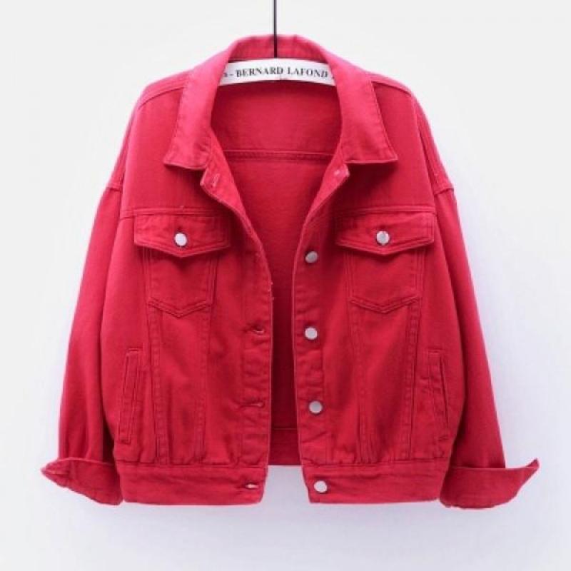 2026 New Women's Short Loose Long Sleeve Jacket Colorful Plus Size Denim Womenswear Coats Tops Comfort Outerwear Casual Batwing Collar Fitted Collared Pink com frts or bet Basic MinimalistGift(Sheets)