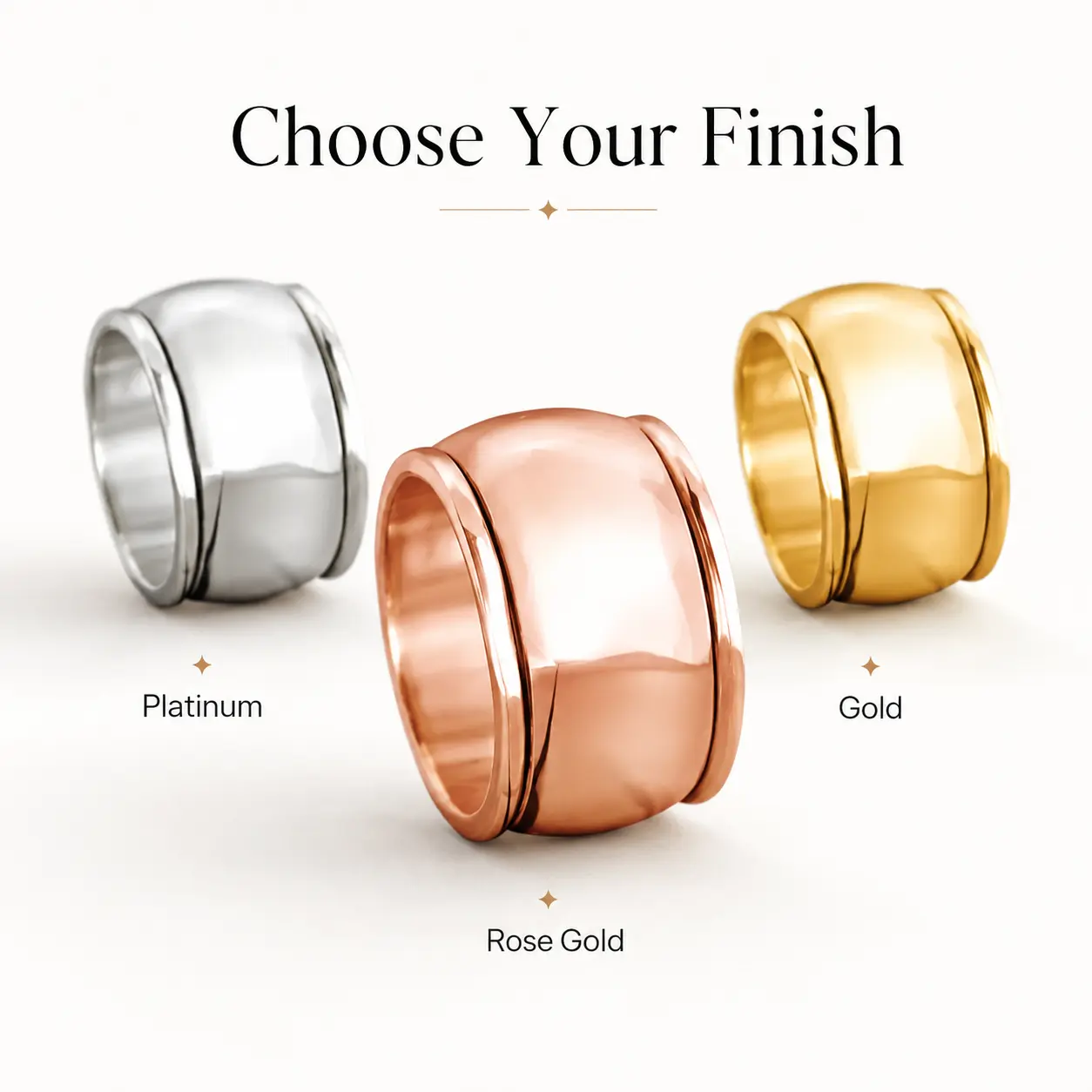 Wide Band Statement Ring for Women, Chunky Polished Band in Rose Gold Tone, Lightweight 11 mm Width for Daily Wear, Polished Look, Band Width 11 Mm