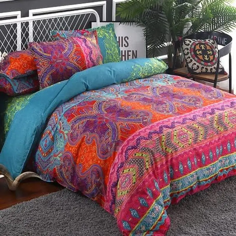 Colorful Boho Comforter Set Queen Size, 3-Piece Reversible Paisley Bedding Set with 2 Pillowcases, Soft Lightweight Microfiber Bohemian Comforter, Vibrant All Season Bedroom Bedding