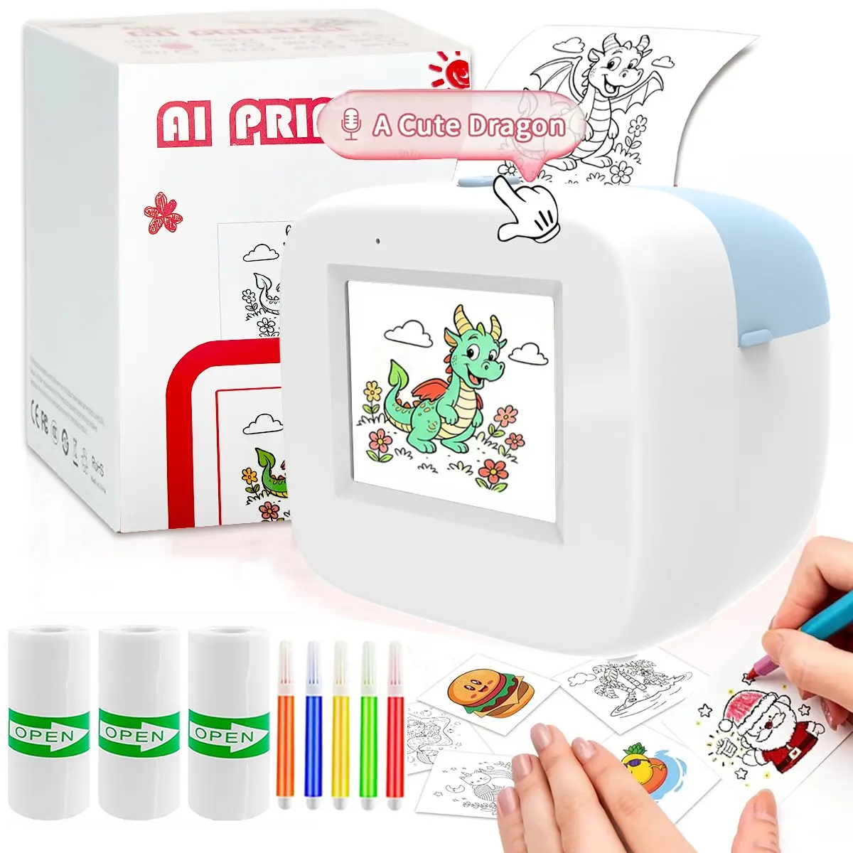 Ai Voice Sticker Printer with Display, Smart Mini Printer for Pages and Journals, Ideal for Notes, Home, School, Office, DIY Projects