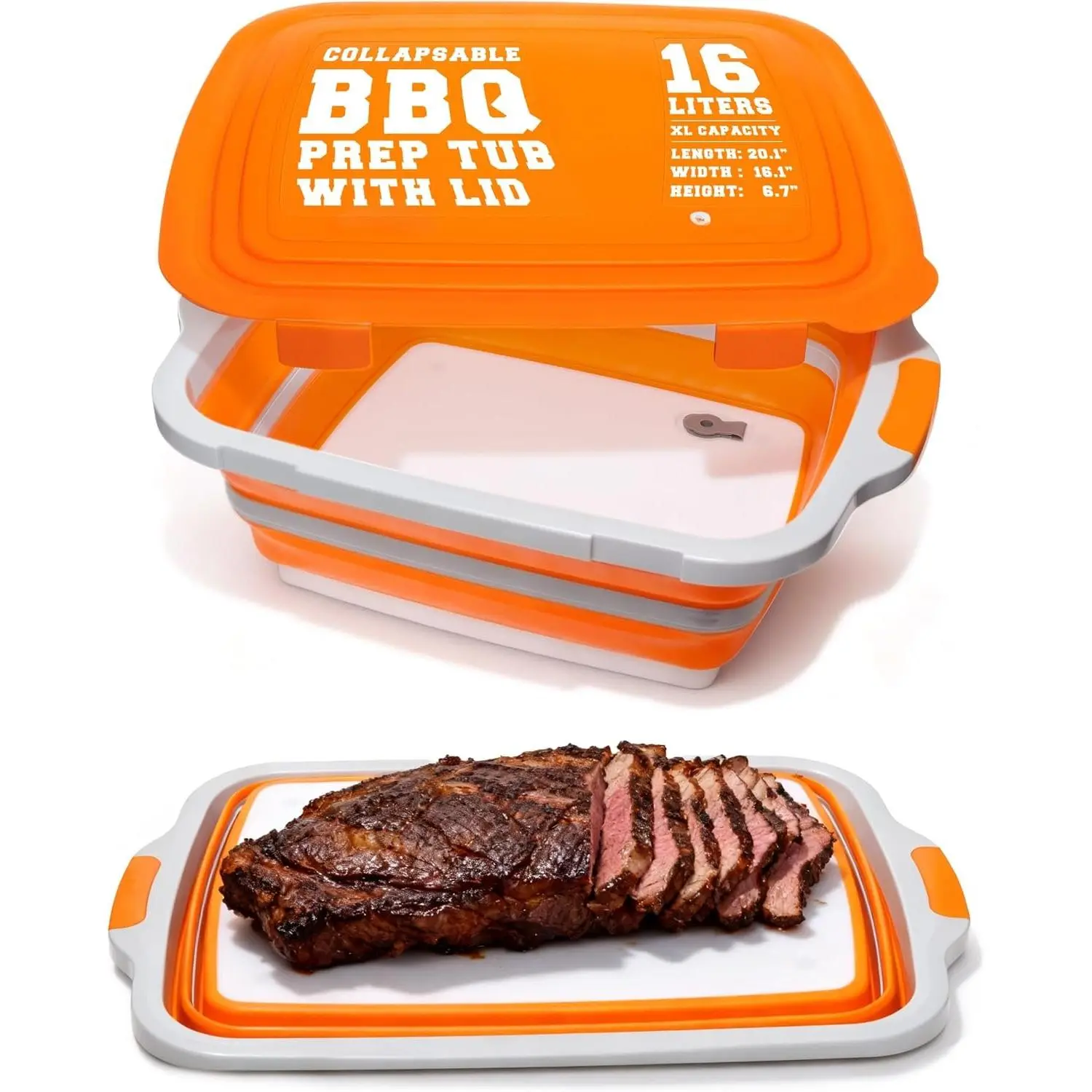 Collapsible XL  & BBQ Prep Tub with Locking Lid | Includes  Board, Meat Marinade & Brine Container For Turkey, Brisket & Ribs -  Grill Accessories Gifts For Men