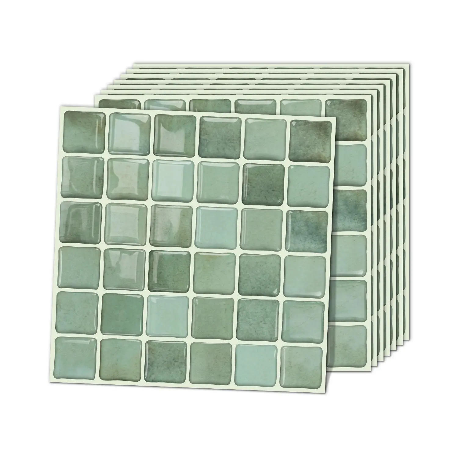 24pcs Vintage Sage Green Gloss Mosaic Wall Stickers Peel and Stick Waterproof Self Adhesive Backsplash Tile Decals for Kitchen Bathroom Decor