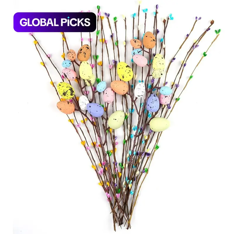 26 Pcs Artificial Easter Spray Vine with Pastel Easter Eggs and Berries- Decorative Spring Floral Stems-Easter Egg Twig Branches for Floral Arrangement-Centerpiece Wreath Decoration Decorative Flowers #TOP PICKS