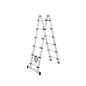 Heavy Duty Telescoping Aluminum Ladder, Single-Sided Collapsible A-Frame Ladder with Non-Slip Feet & Stabilizer Bar, 330 LBS Max Load Capacity, Multi-Purpose Foldable Extension Ladder for Home, Attic, Roof and Garden Work, Compact Easy Storage Design