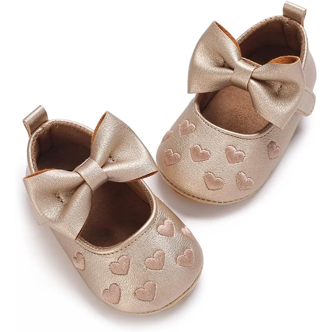 Baby Girls Mary Jane Flats with Bownot Non Slip Soft Sole PU Leather Newborn Infant Toddler First Walker Cirb Dress Shoes