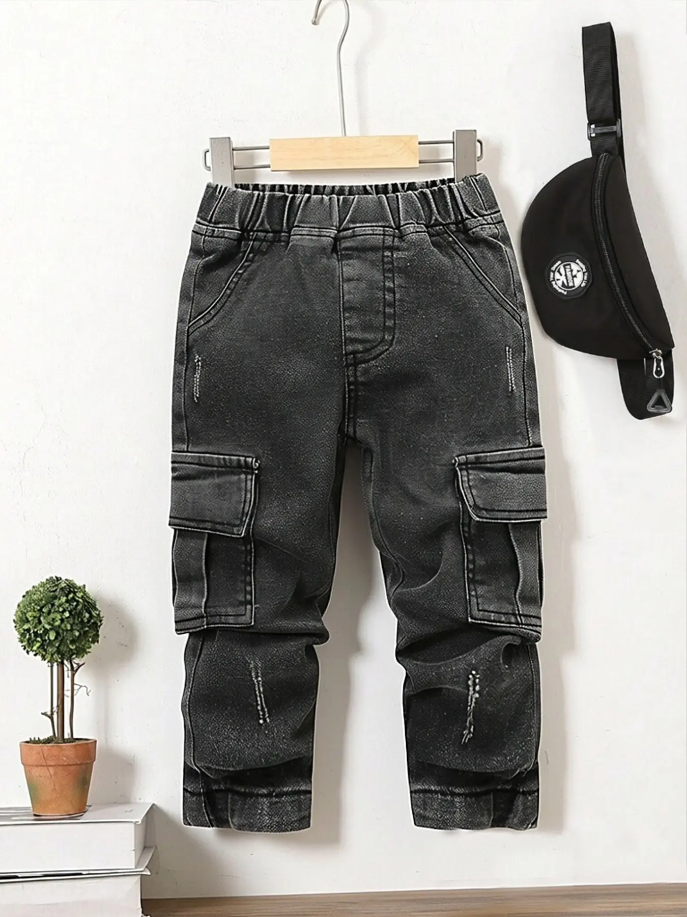 Cool Kids Workwear Jeans, Elastic Waist, Multiple Pockets, Soft Cotton Blend, Trendy Street Style, Easy to Put On, Perfect Gift