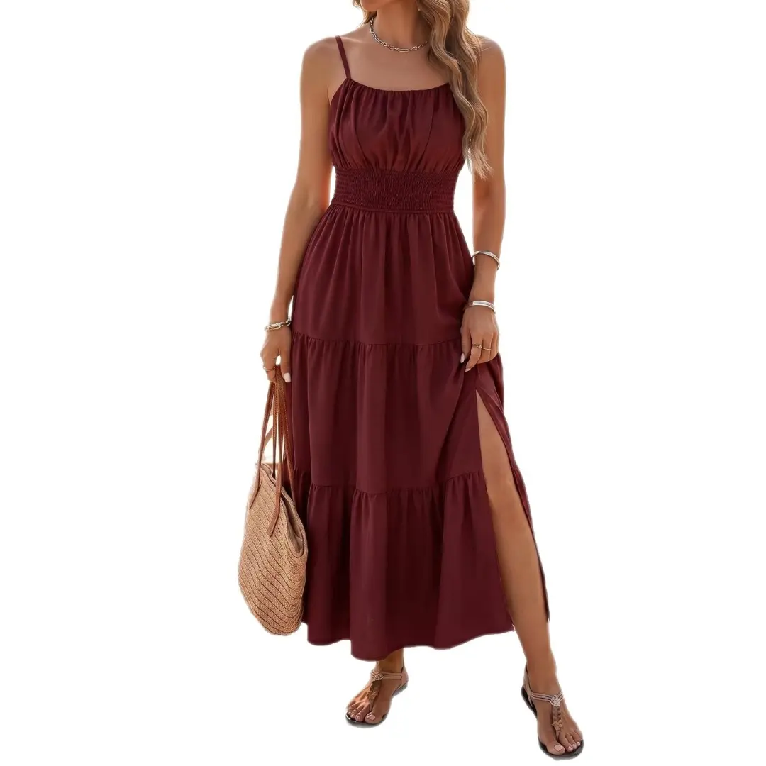 Sleeveless Fitted Solid Color Suspender Dress for Women 2026 Layered Slim Waist Long Vestido Casual Summer