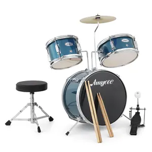 GARVEE3 Piece Junior Drum Set for Beginners with Bass, Tom, Snare Drum, Cymbal, Drumsticks, and Adjustable Seat - 14.76 Inch Blue Drum Kit for Young Musicians