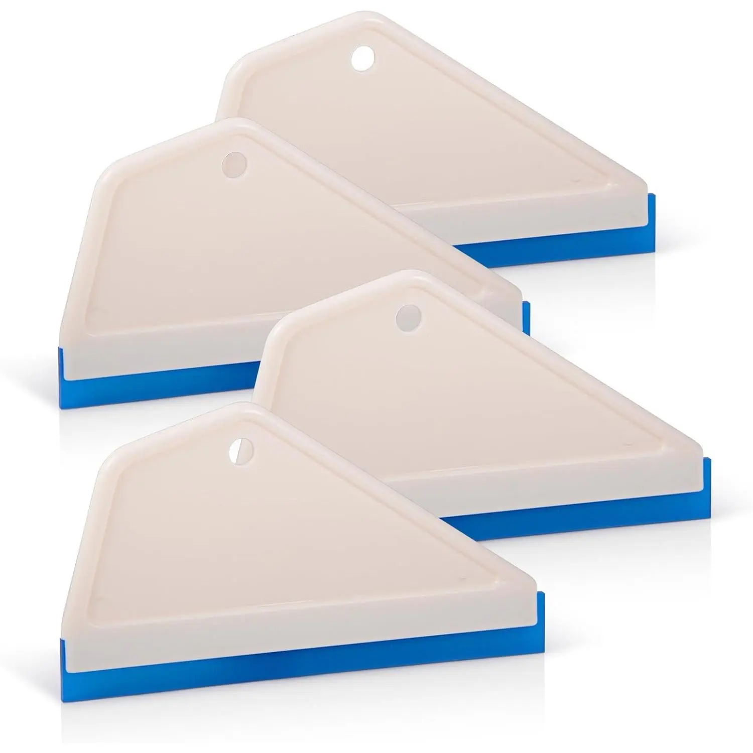 4Pack White Auto Home Kitchen Bathroom Shower Squeegee Hand Squeegee Window Wiper Mirror Wiper with Blue Silicone Water Blades