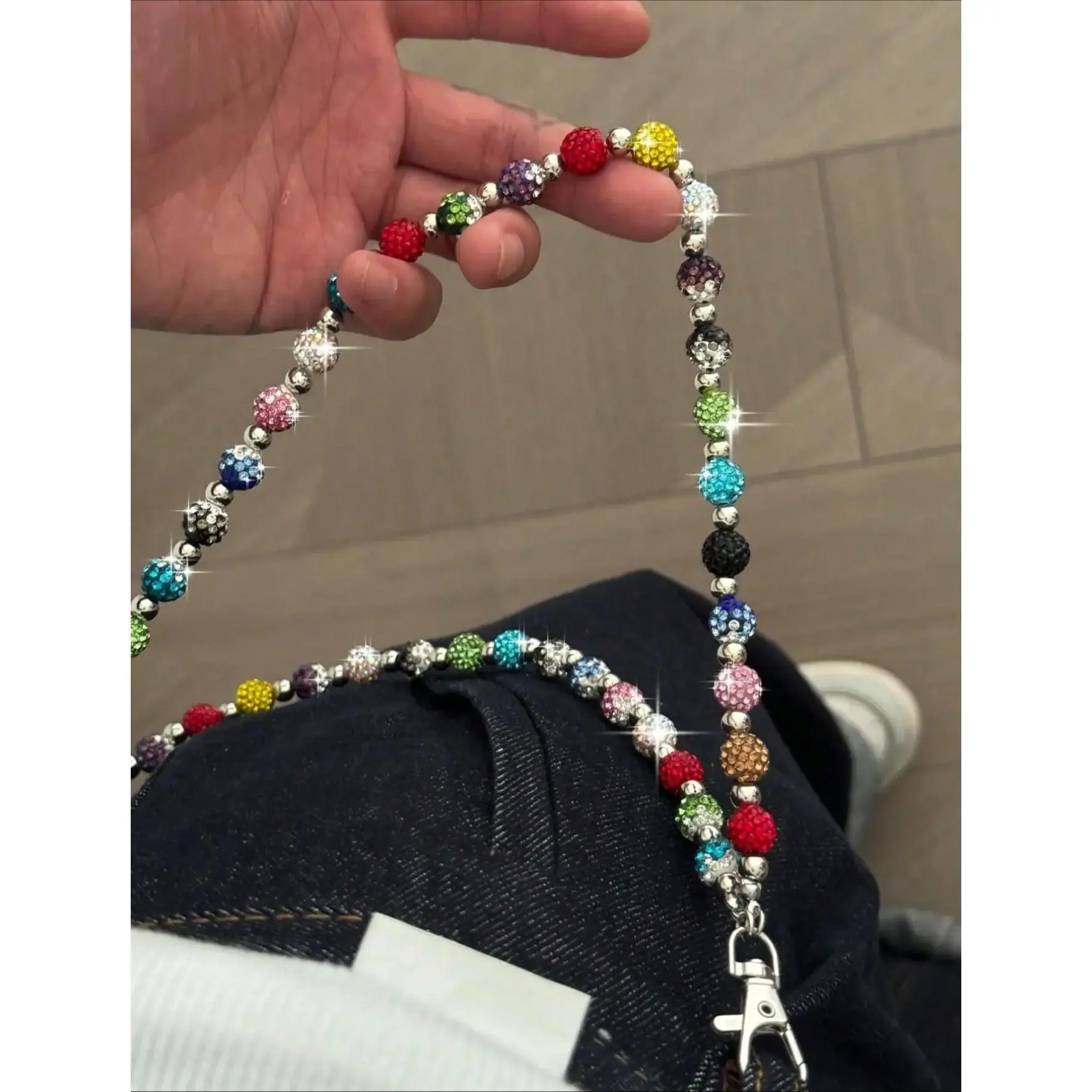 Colorful Rhinestone Ball Pants Chain – Unisex Hip Hop Jeans Belt Chain, Premium Sparkly Crystal Waist Accessory, Edgy Streetwear Jewelry for Men & Women, Versatile Retro Y2K Style