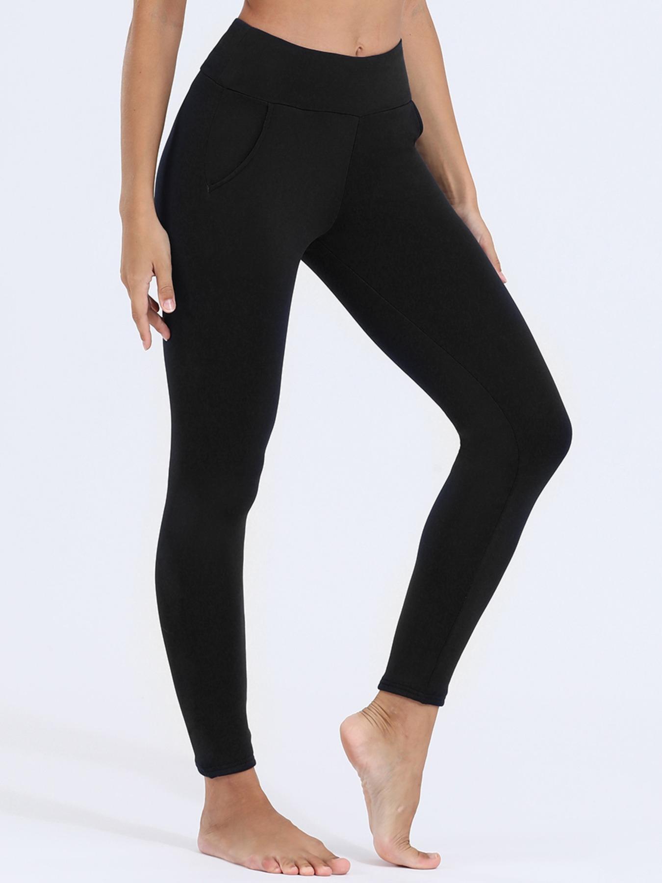 Women's High-Waisted Thermal Leggings with Pockets, Elastic Winter Yoga Pants, Tight-Fit Sporty Style, Thick Fabric, Perfect for Cold Weather, Athleisure Fitness Leggings