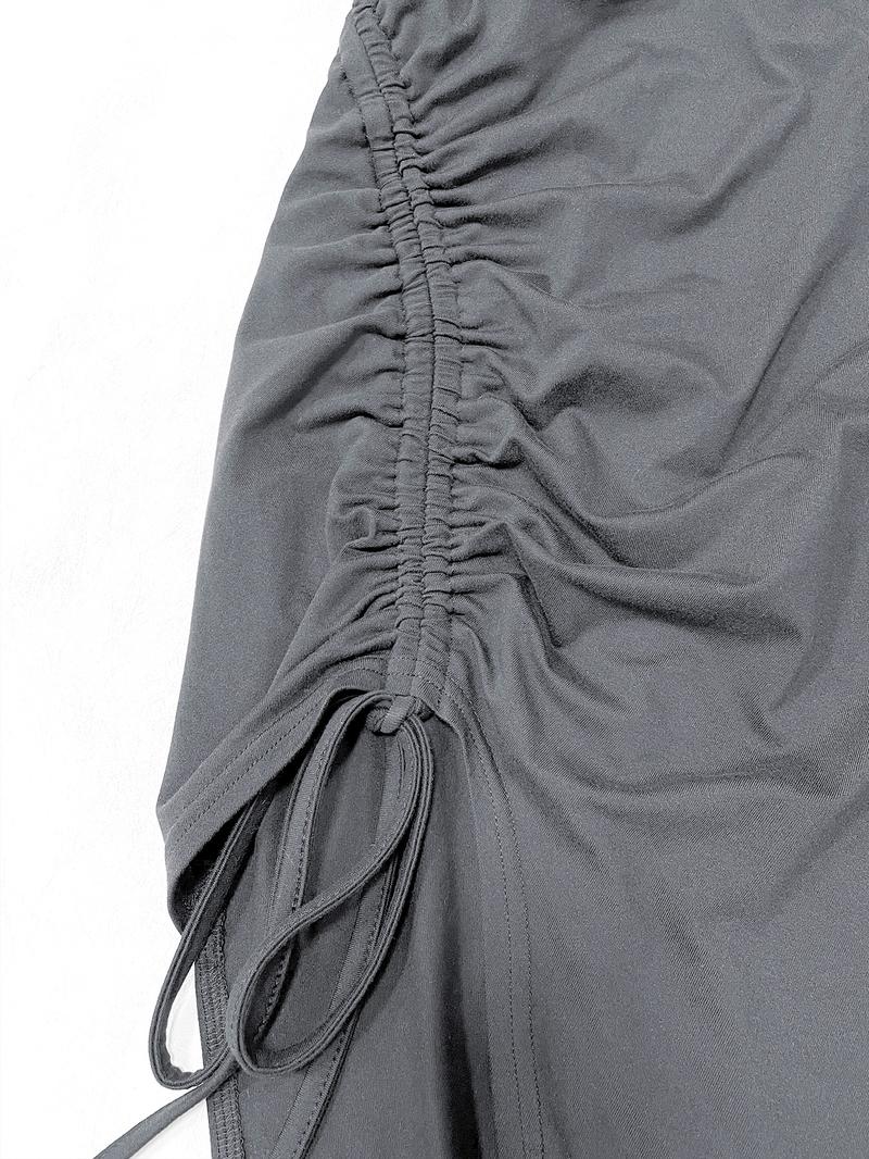 Women's Plain Ruched Drawstring Split Thigh Bodycon Dress, Lady Casual Asymmetrical Round Neck Shortsleeve Dress for Party Club Dating Wear, Women's Dress for Summer, Womenswear, Minimalist Date Night Dresses, Bodycon Side Slit, Formal Bodycon Dress