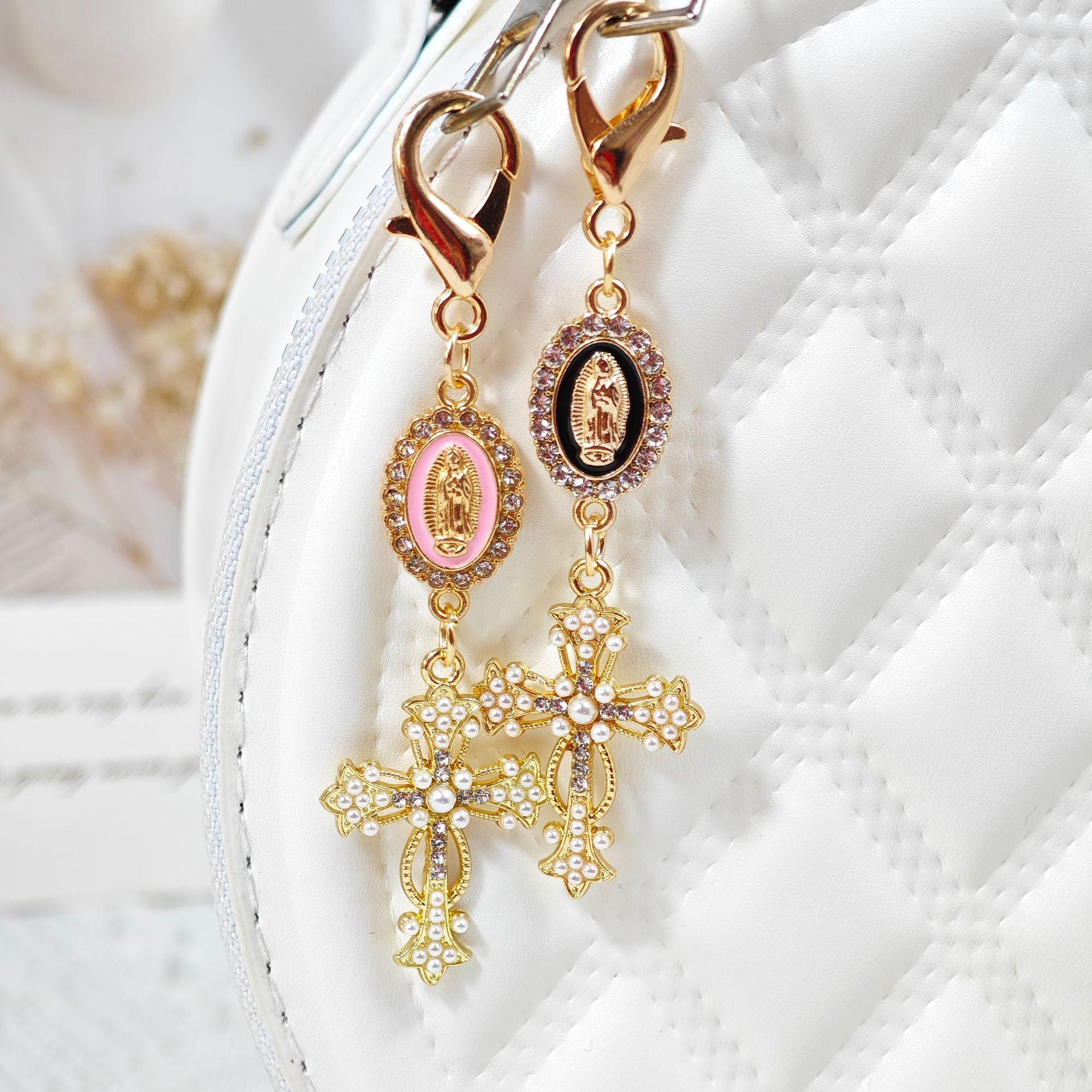 Alloy Cross Pendant with Rhinestones Fashion Accessory DIY Keychain Lobster Clasp Bag Charm