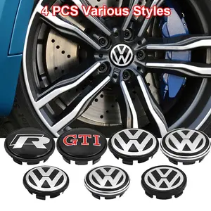 4PCS VW Wheel Center Hub Caps 55mm 65mm R GTI Logo Rim Center Emblem Badge For Volkswagen Golf Polo Passat Tiguan Auto Wheel Exterior Replacement Accessories