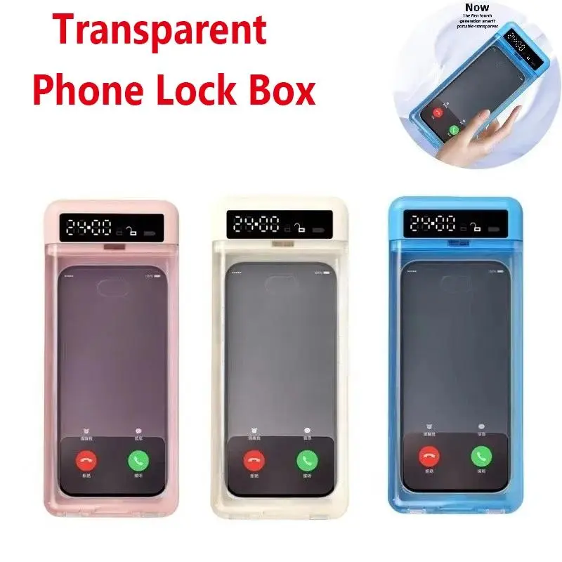 Transparent Phone Lock Box with Display Screen Self-Discipline Device Smart Timer Phone Lock Box for Student Phone Time Manager