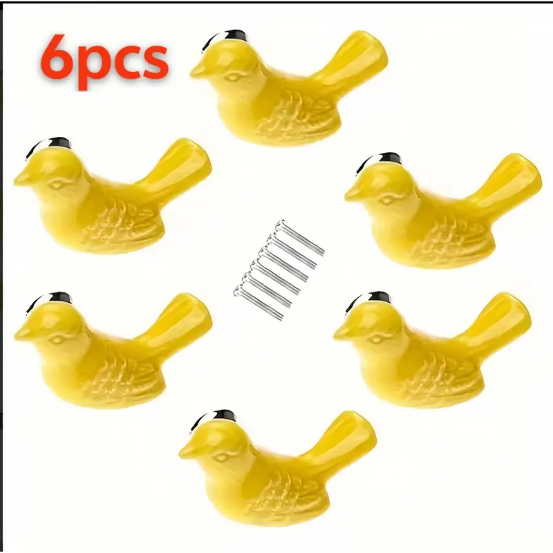 6 pcs pink cute bird design cabinet door handle, ceramic drawer knob with mounting screws, retro cabinet handle.