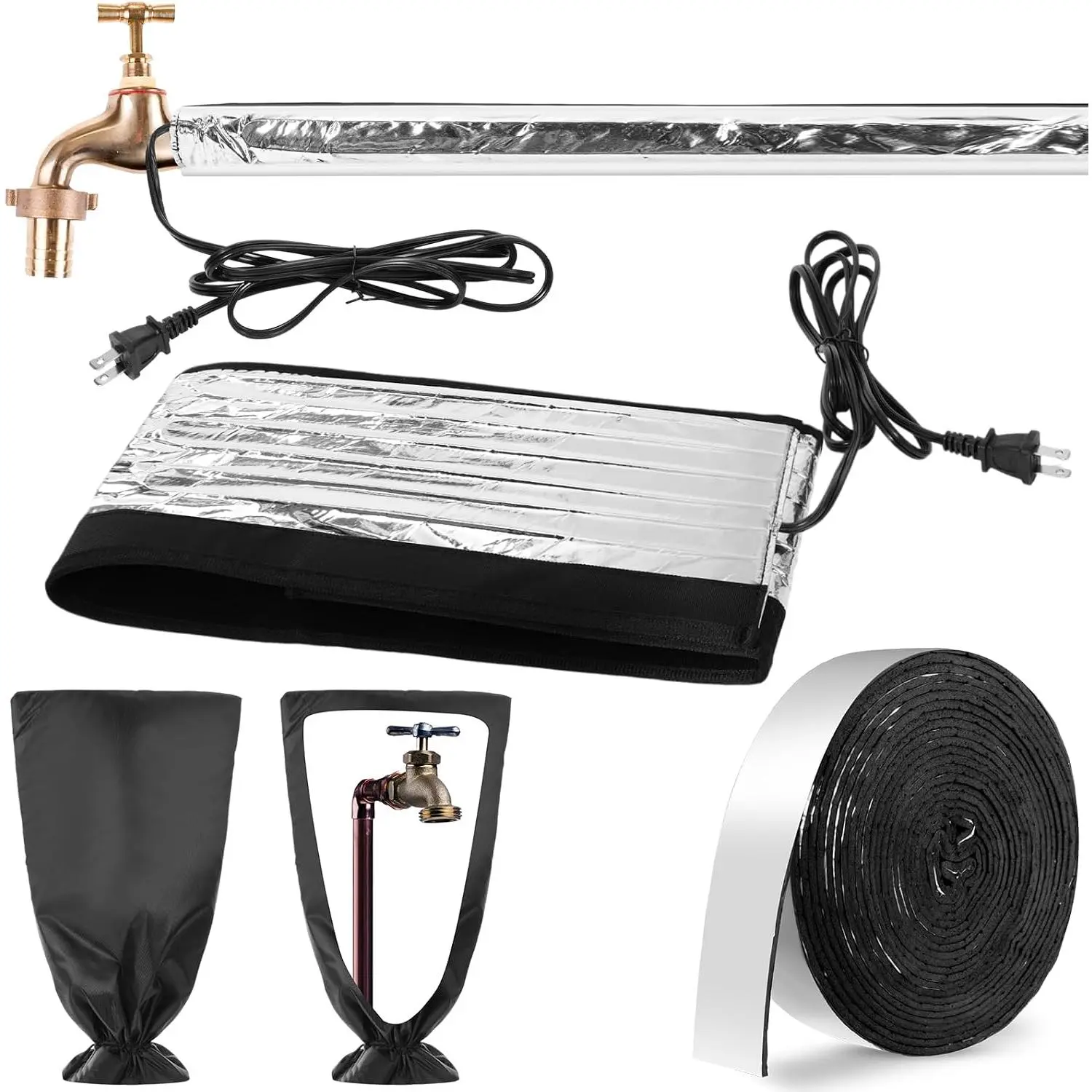 3 count Winter Water Pipe Heat Set Includes 38.5" x 6"  Water Pipe Heat Blanket with , 13 x 24 Inch Outdoor Faucet Cover Insulation Tape for Winter Freeze Protection Hose Wall Tap