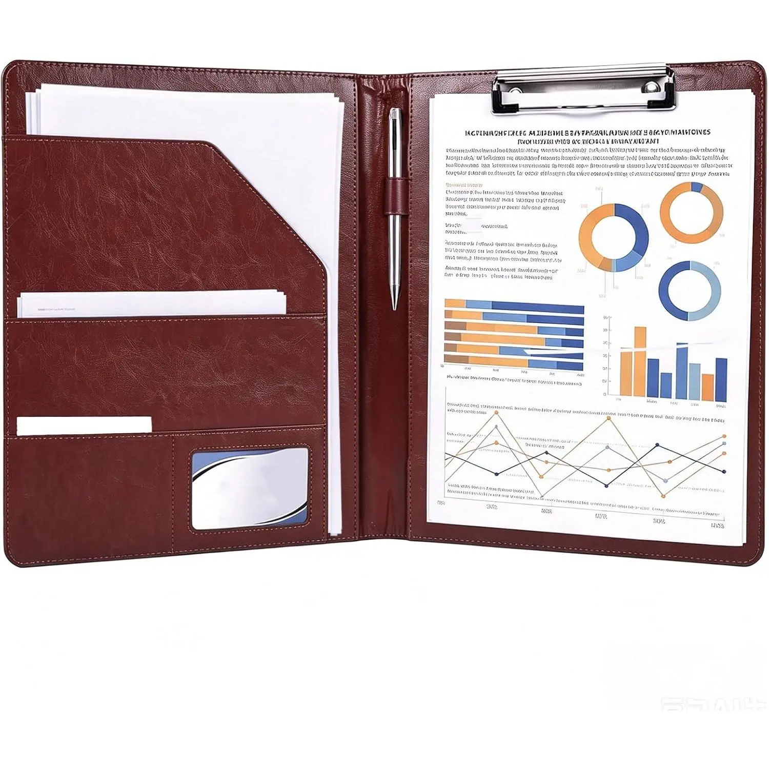 Professional Padfolio Portfolio Binder, Faux Leather Interview Resume Folder, Letter Sized Writing Pad w/Business Card Holder, A4 Professional Folio for Office Conference (Black)