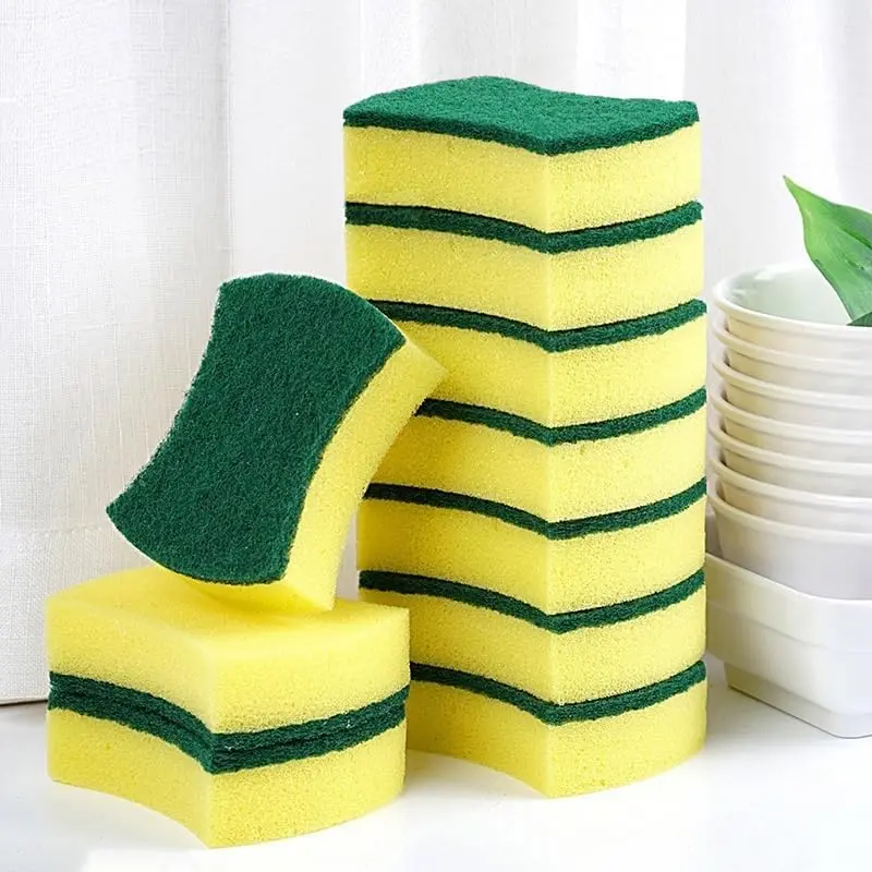 10Pcs Kitchen Cleaning Sponge, Heavy Duty Cleaning Dish Scrubber Sponge for Home Kitchen, Dual Sided Non-Scratch Sponges for Washing Dishes, Pots and Pans