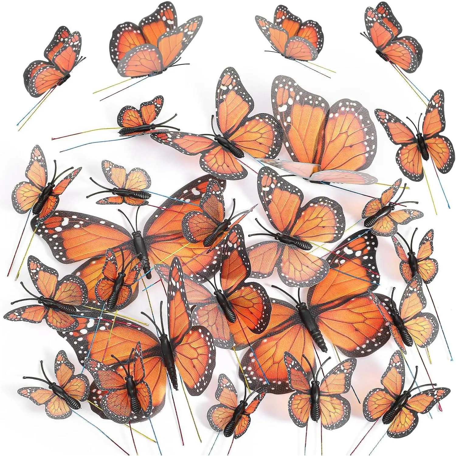 24 count Realistic Monarch Butterfly Decorations Orange Butterflies for Crafts Artificial Butterfly with Wire Picks and Adhesive Spots for Floral DIY Flower Spring Party Halloween  Decor
