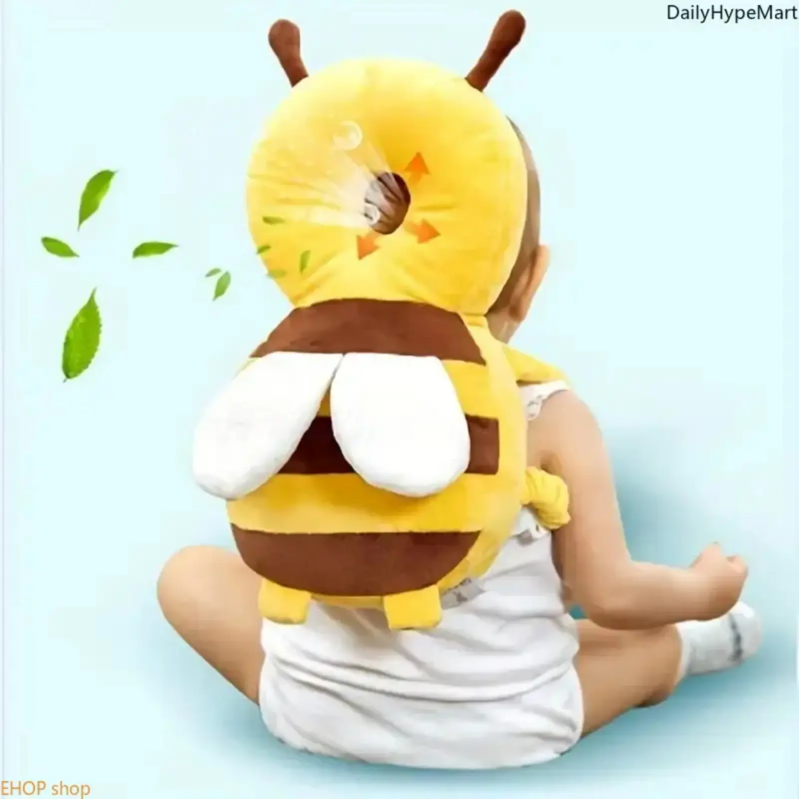 Cute Bee Toddler Head Protector Pillow Breathable Anti-Fall Safety Cushion Soft Impact Pad For 0-3 Years Old Kids, Polyester, Plain