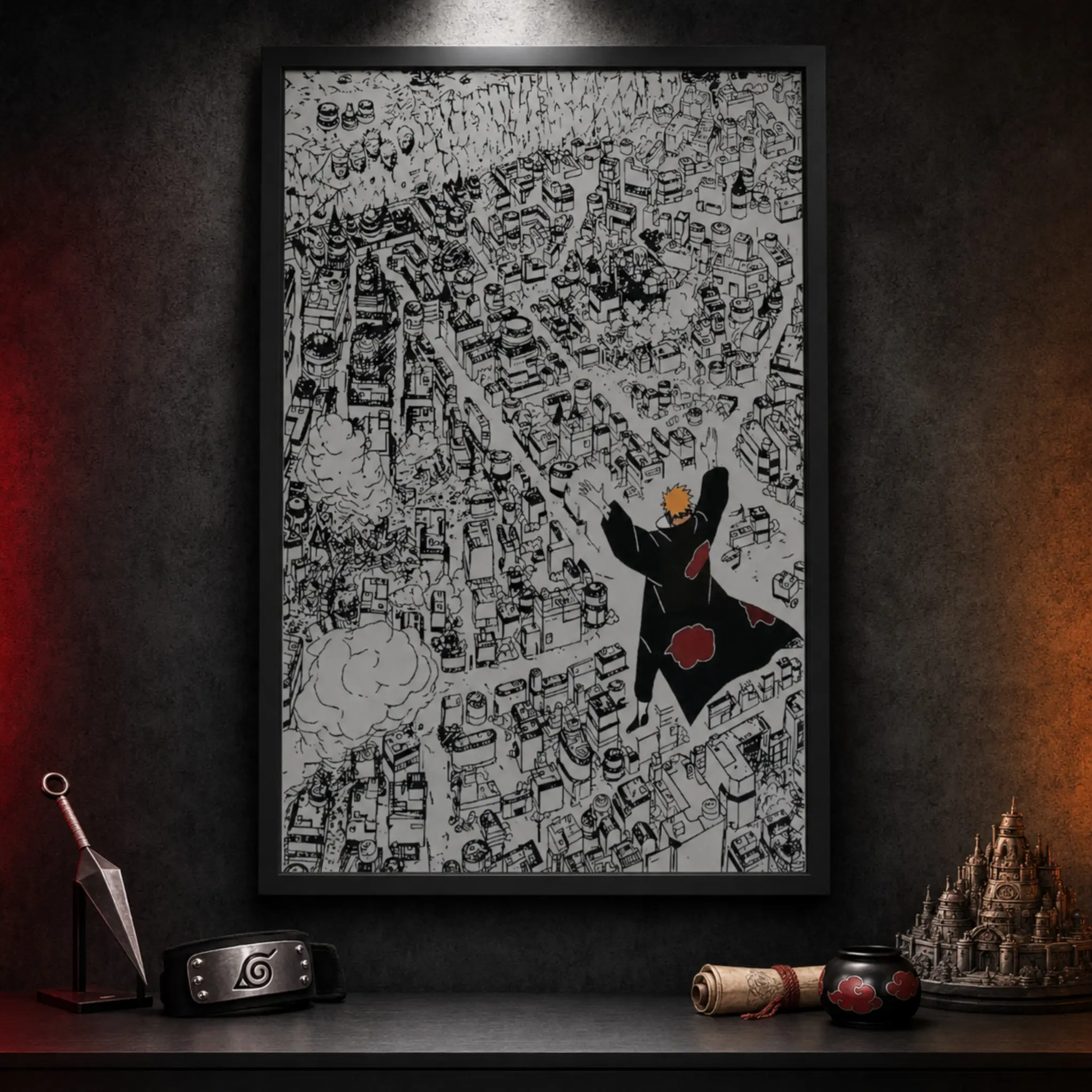 Pain Akatsuki Hidden Leaf Village Canvas Wall Art Poster,Black and White Anime Ninja Poster, Japanese Manga Room Decor for Bedroom, Gaming Room and Anime Fans, Framed or Unframed