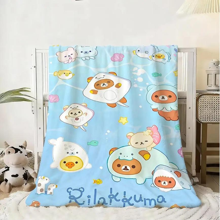 Rilakkuma Blanket Ultra Soft Flannel Cozy Warm Anti Static Washable All Season Kid Friendly Bedroom Couch Sofa Throw Decor Decorative Throw Perfect Birthday Gift Christmas Gift for Anime Lovers Kids Adults Viral Trending Kawaii Relaxing Style