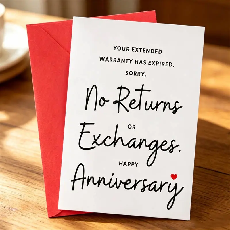 1pc, Funny Humorous Expired Warranty Anniversary Celebration Card – No Returns Or Exchanges Joke Card, Sarcastic Humor Style, Perfect For Couples, Husband, Wife, Boyfriend, Girlfriend, For 1st 2nd 5th 10th Anniversary