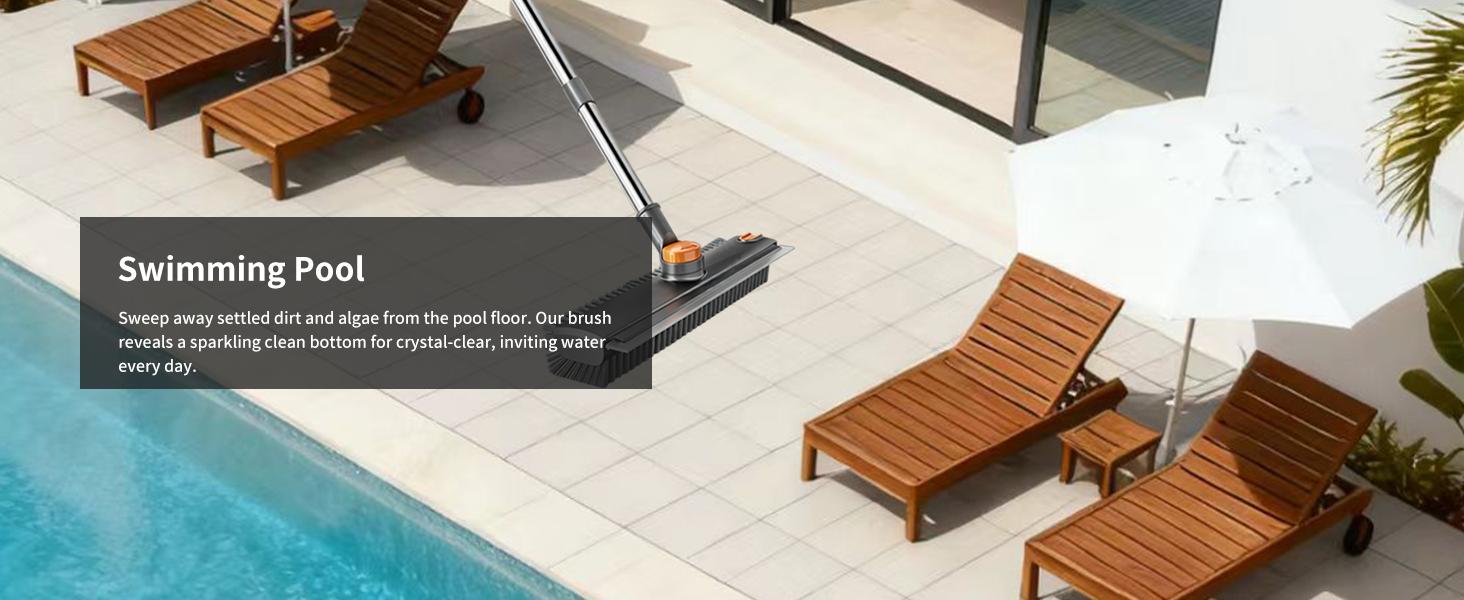 3 in 1 Floor Scrub Brush,Floor Scrubber with Squeegee and Tweezer, Push Broom with Long Handle,Heavy-Duty Stiff 90 °   Bristle Broom for Patio,Shower, Garage,Deck,Tile, Concrete & Wood Surface