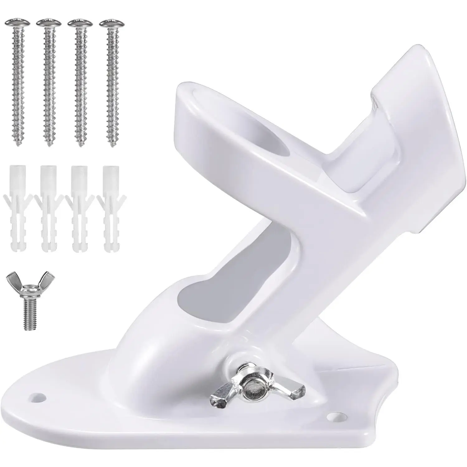 Flag Pole Holder Brackets,  1" Flag Pole Mounting Bracket with Hardwares for House Wall Mount, 1" Inner Diameter, Two Positions & Aluminium Alloy, Rust Free Coated (White - 1 Pack)