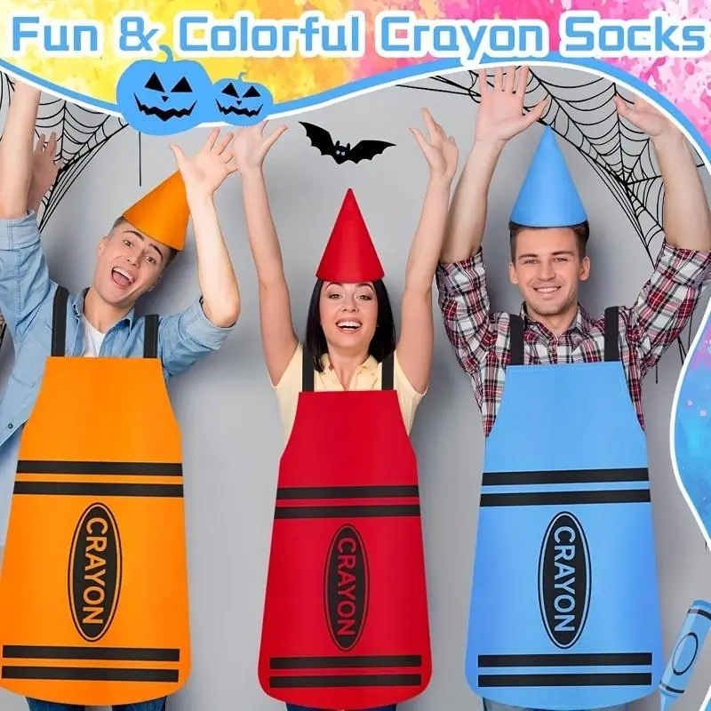 Colorful Crayon Apron Costume Set with Cone Hat for Adults - Creative Multicolor OutfitParty, Cosplay, Teacher Dress-Up & Group Themes - Adjustable Fit, Men & Women PartyApparel Artist Apron, Gardening Apron for Women, Baking Aprons for Women.