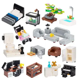 MOC City Series Potting Sofa Toilet Bed Piano Computer Desk Armoire Furniture House Brick Toys For Children Creative Gift Friend