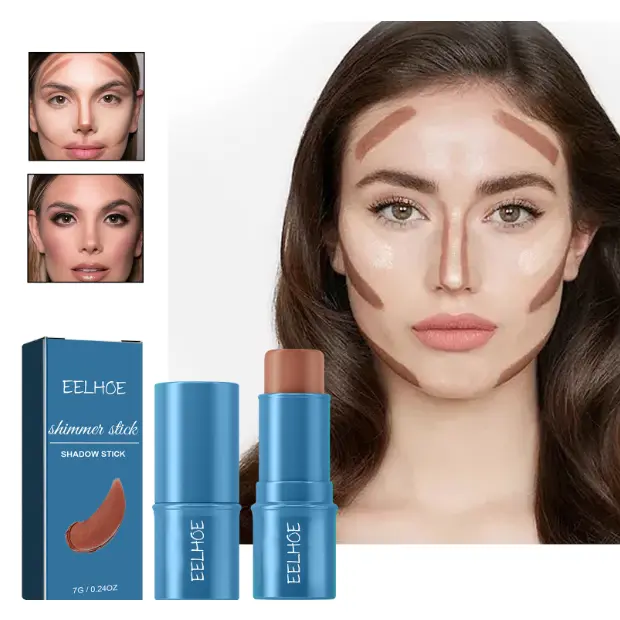 Multifunctional High-Gloss Shadow Blush Stick - 3D Brightening, Natural, Waterproof, Thin Lazy Contouring Cream Makeup