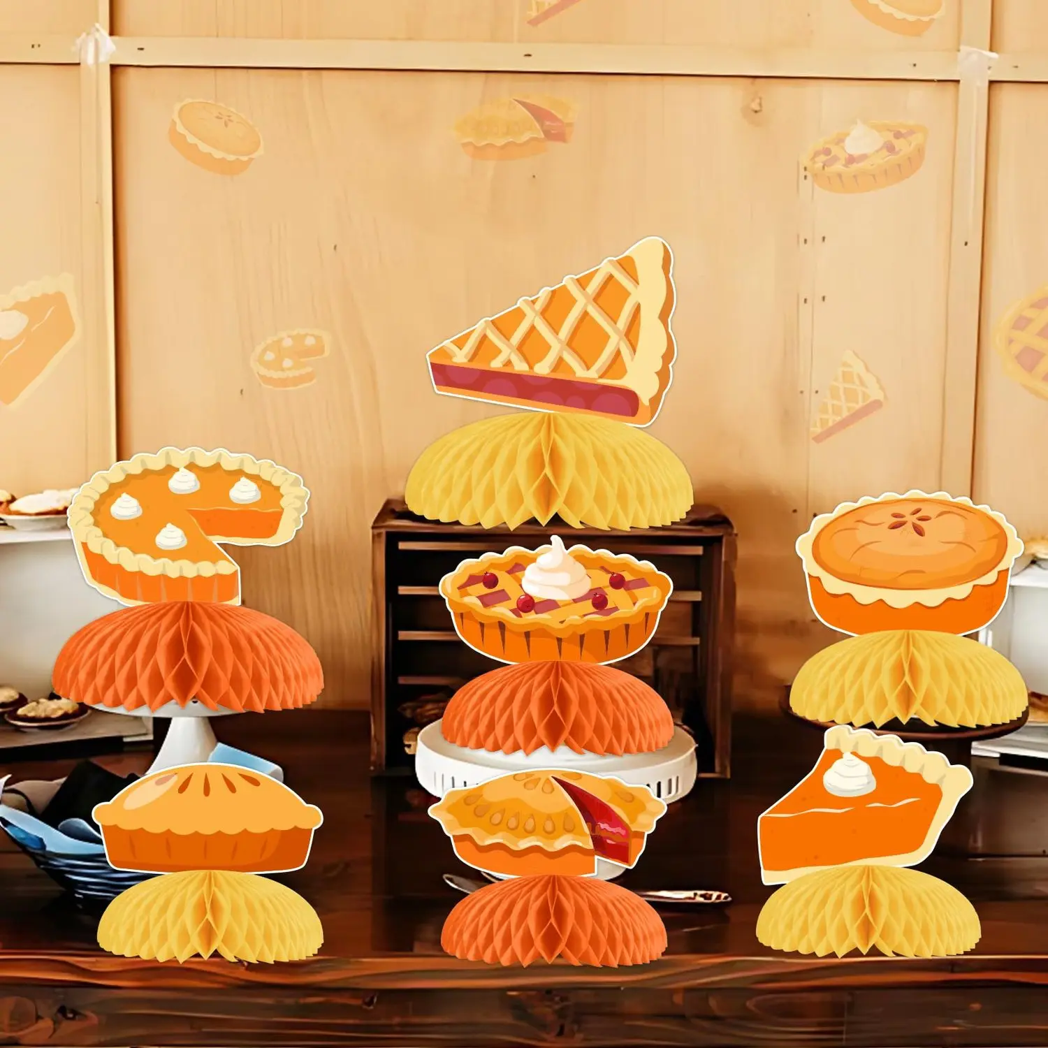 1Set Cutie Pie Birthday Decorations 8PCS Pie Theme Honeycomb Centerpieces Cutie Pie Pizza Table Centerpieces Sweet as Pie First Party Decors for Boys and Girls Baking Cookie First Birthday Party Supplies