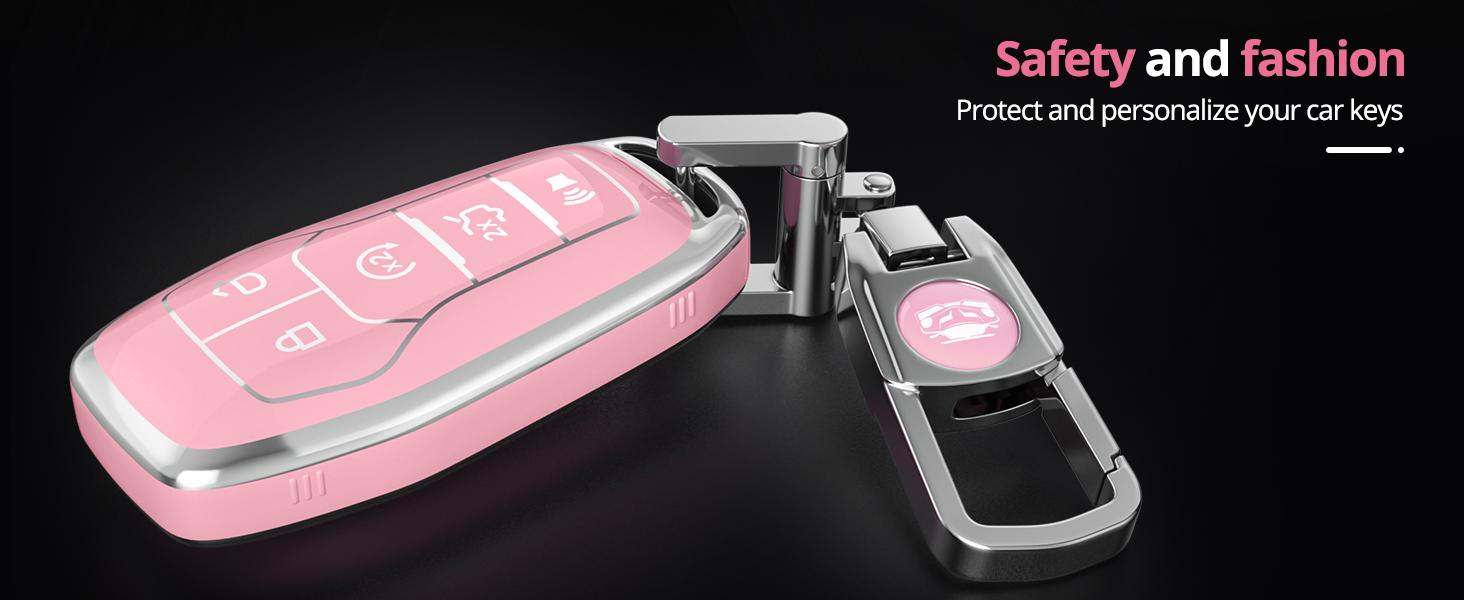 For Ford Key Fob Cover with Keychain.No Screws Required for Installation. Compatible with Ford Fion Mtang F150 Edge Explorer And Lincoln MKZ MKC MKX(Sakura Pink, Model 2)