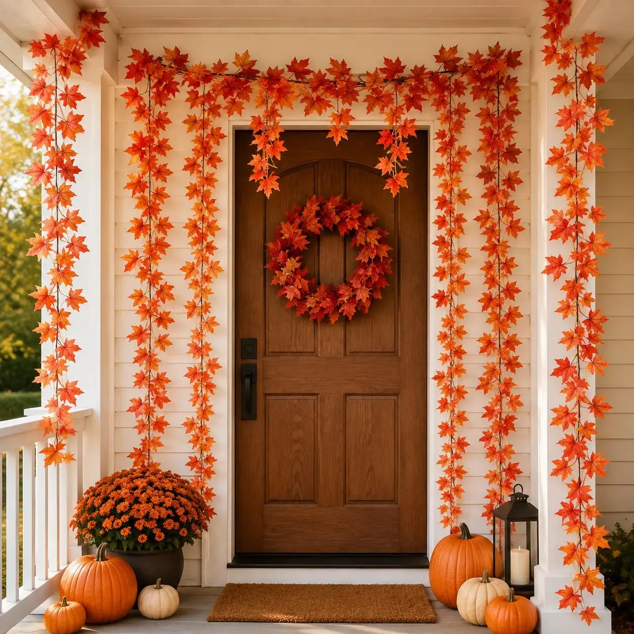 12 Pack Artificial Fall Maple Leaf Garlands, Each 94.5 Inch with 30 Maple Leaves, Autumn Hanging Vine Decor, Fall Garland for Thanksgiving, Halloween, Doorway, Mantel, Staircase & Party Decorations
