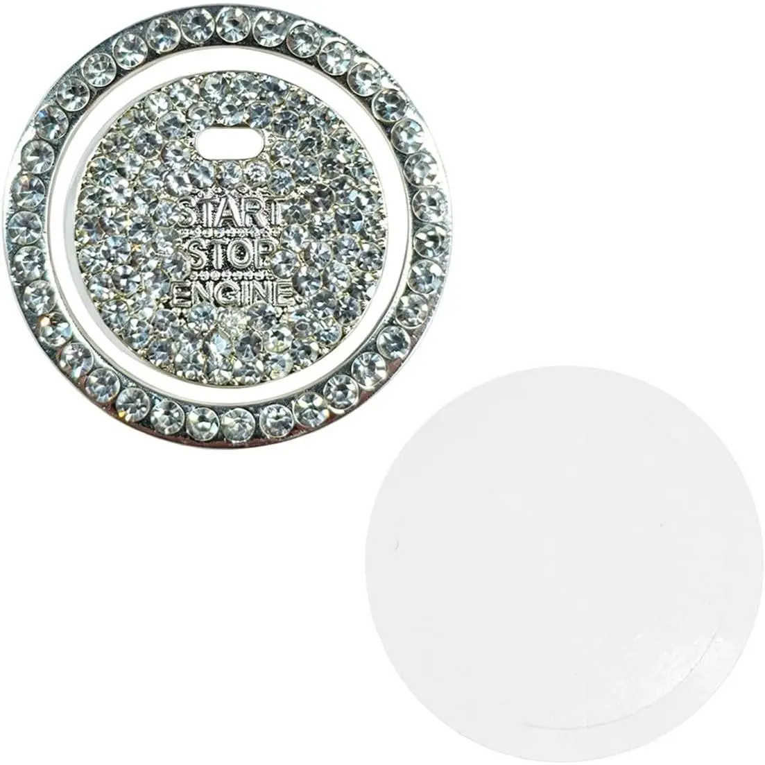 Bling Rhinestone  Engine Start Stop Decoration Ring Sticker, Sparkling Push Start Button Cover,     Knob Decor for Women (White)