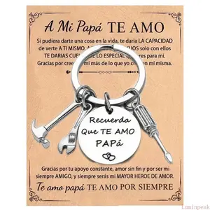 Engraved Stainless Steel Tool Keychain - Hammer, Wrench, Screwdriver Design with "Recuerda Que Te Amo Papa", Durable Car Accessory, 2026 Father's Day Gifts for Men, Gift for Papa