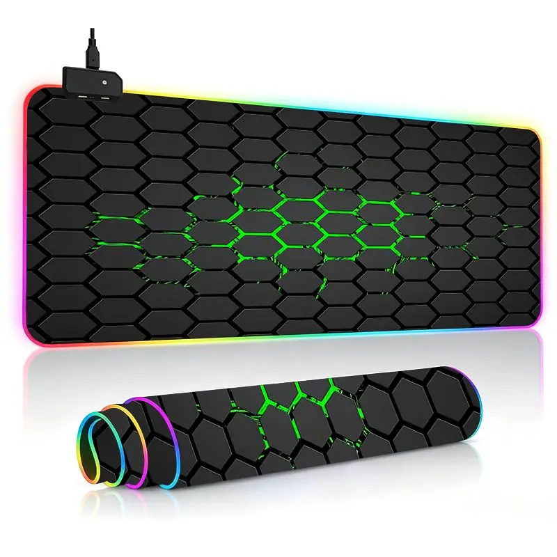 Hexagonal Extra Large Gaming Desk Mat Keyboard Pad RGB Mouse Pad Ultra Thick Non-Slip Large Size RGB Gaming Desk Setup for PC/Laptop - 14 Lighting Modes Touch Keyboard and Mouse Pad with Non-Slip Gaming Extended Mousepad