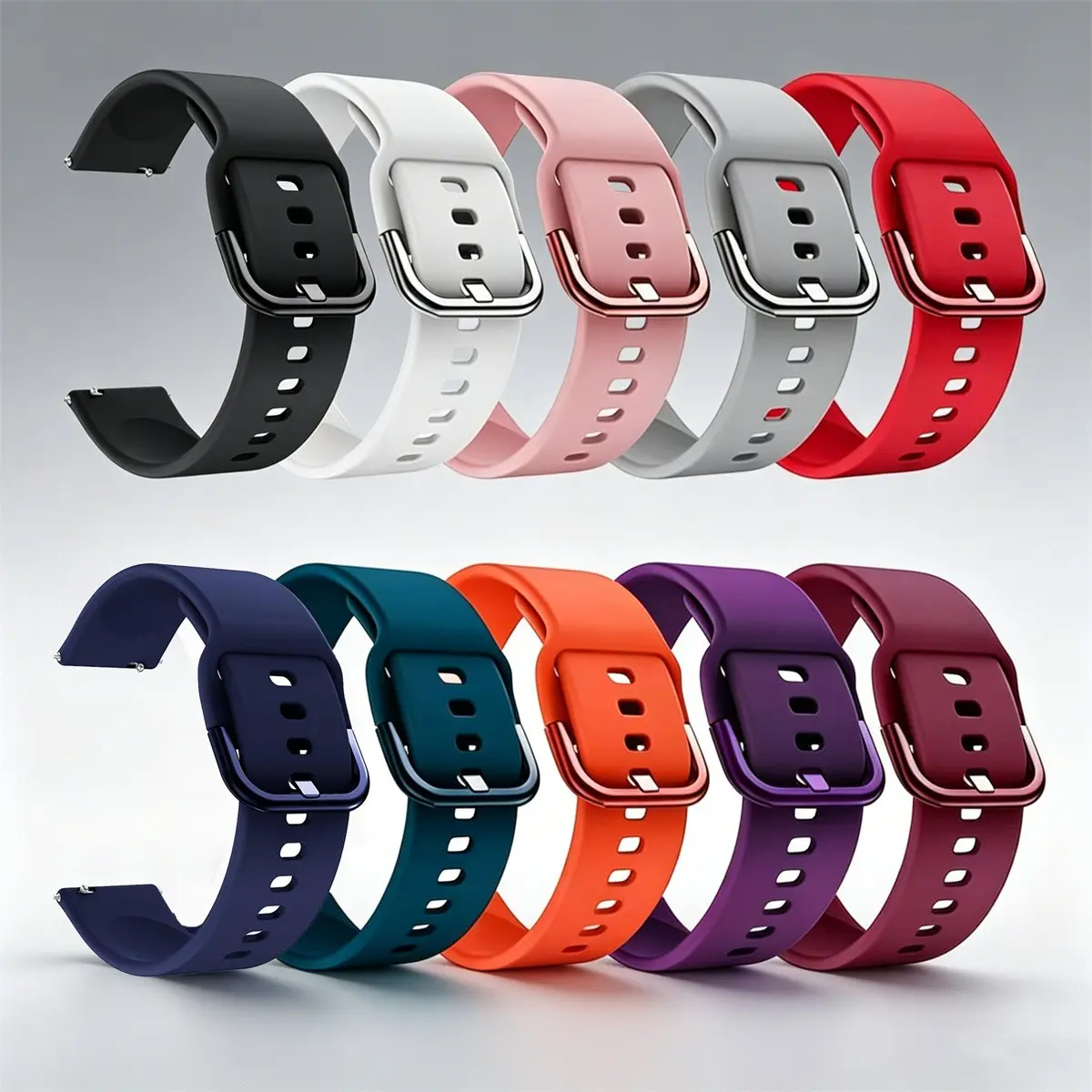 10Pcs/Set 18/20/22mm soft silicone strap, adjustable quick release waterproof smart strap, compatible with Samsung Galaxy Watch4 5 6 7 8、Active2、Gear S 3、Watch 3 45mm、 Huawei GT6/5/4 41mm, Honor 41mm, Amazfit GTS; Huawei GT full series 46mm. Sports breath