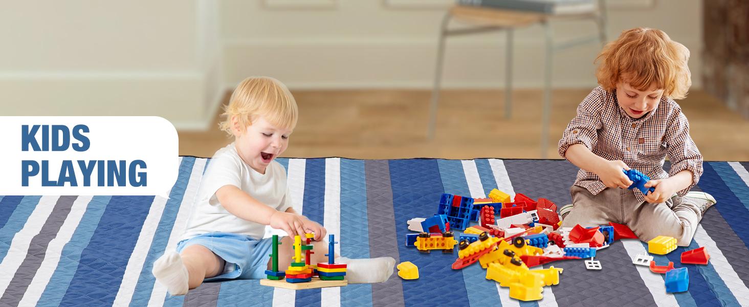 Picnic Blankets Outdoor - 80"x80" Waterproof Beach Blanket, Machine Washable 3-Layer Foldable Park Mat with Sandproof Backing for Grass, Hiking, Travel, Concerts, Indoor (BlueStrip)