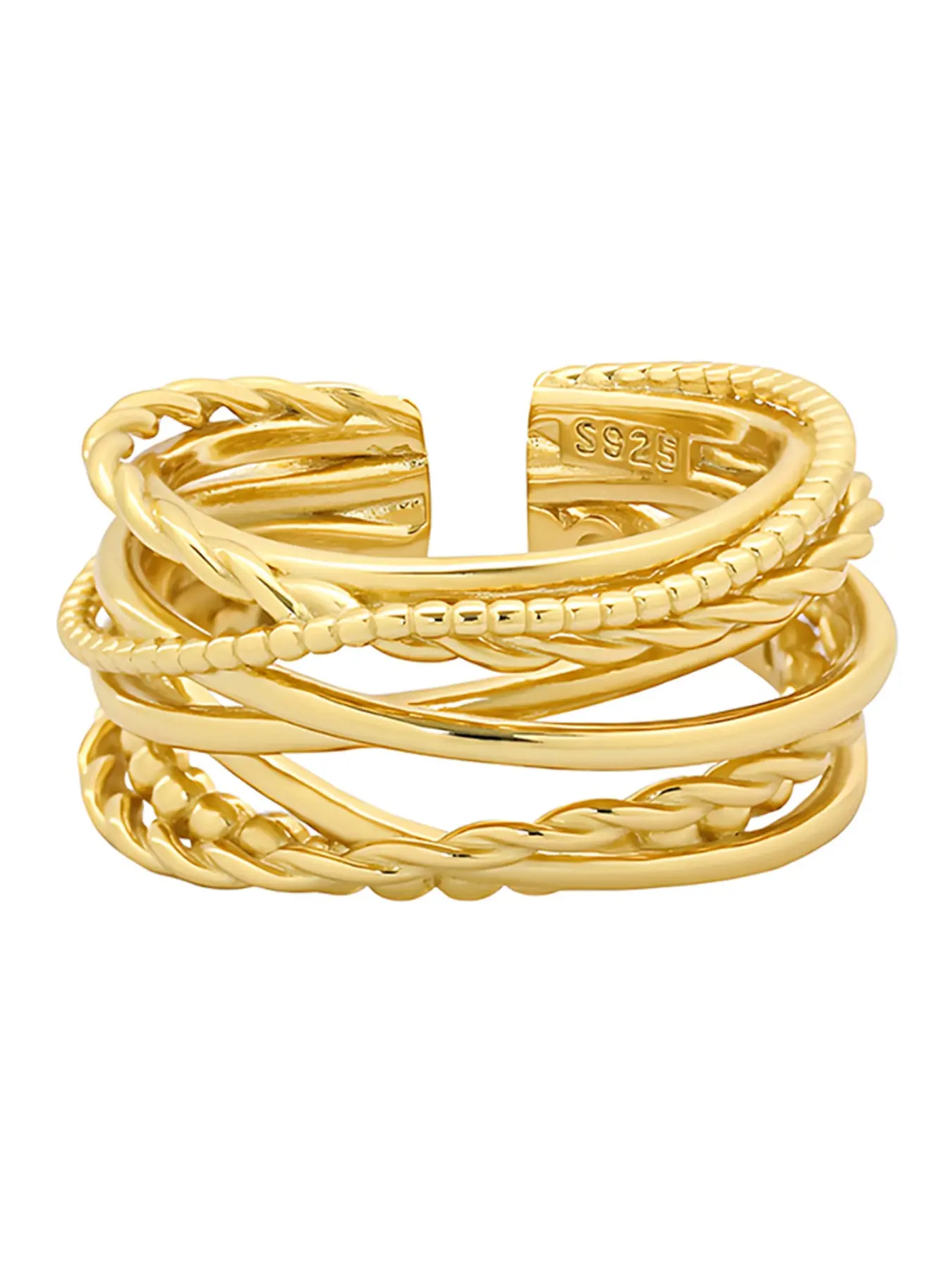 S925 Sterling Silver Multi-Layer Twist Open Ring, Interlocking Stackable Wide Band, Minimalist Jewelry for Women, Elegant Fashion Accessory