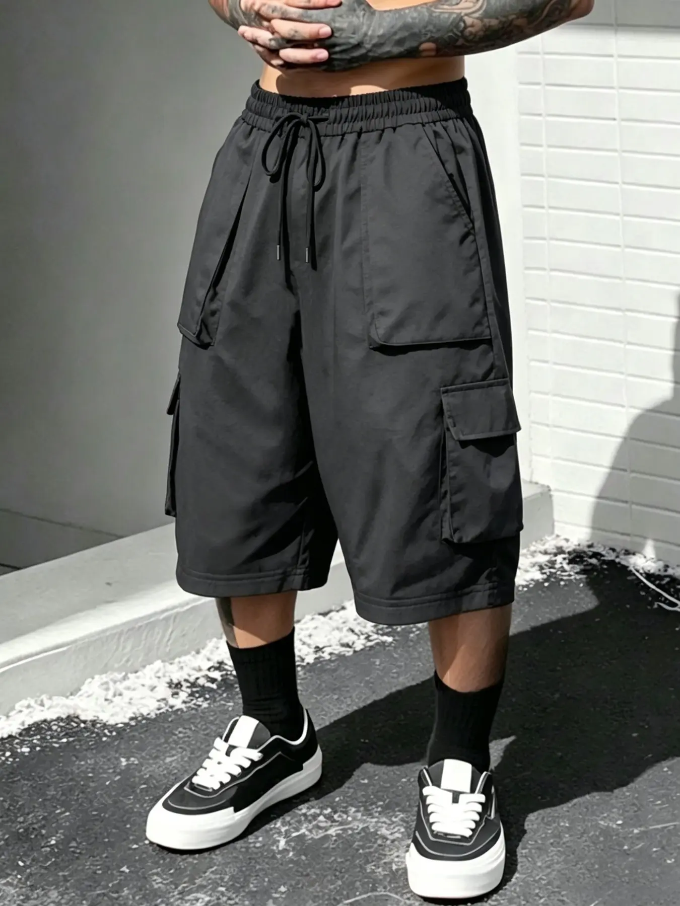 Plus Size Men's Loose Fit Daily Casual Shorts, Street Style Extra Wide Workwear Pants, Multi-Purpose Men's Short Pants